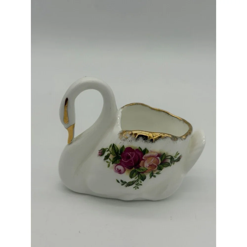 Royal Albert Old Country Roses Porcelain English Swan Trinket Dish Figurine 2.5